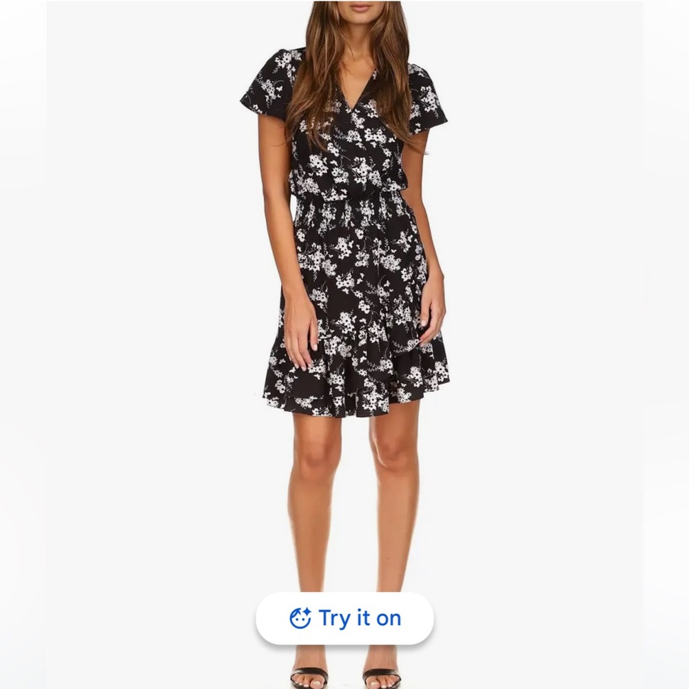 Michael Kors Black and White Floral Mini Dress